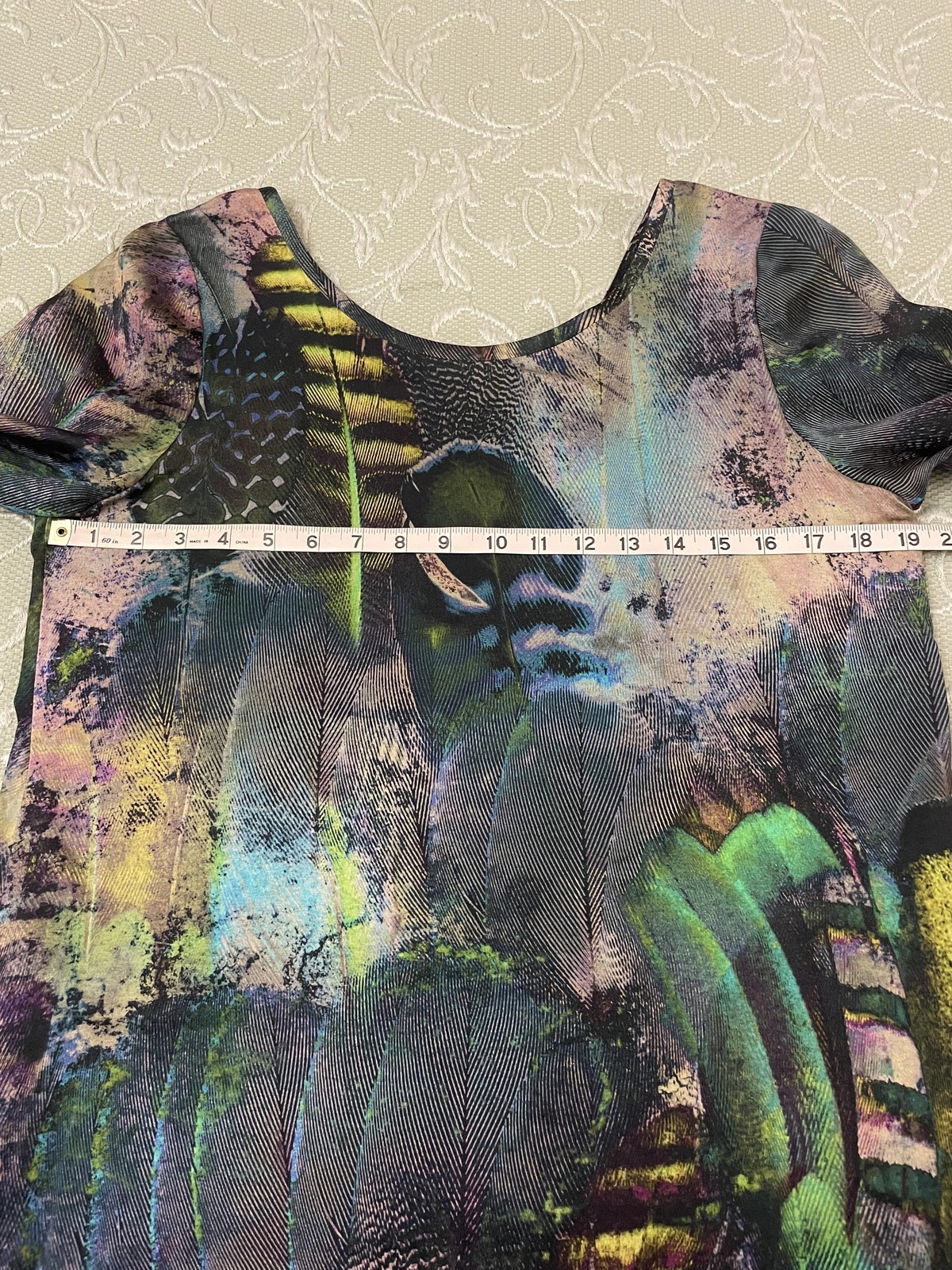 Cluny Dress Womens Large Multicolor Abstract Shift Long Sleeve Silk Modal Lined