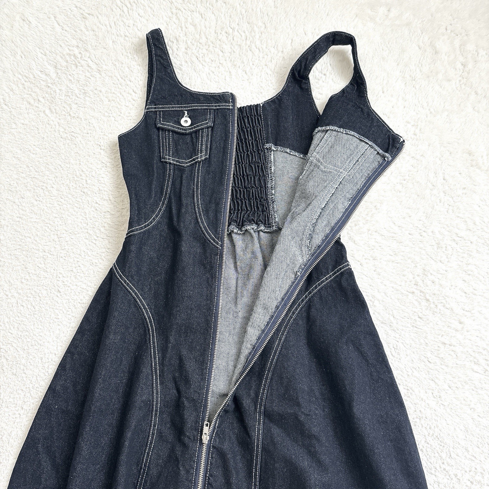 Ameri VINTAGE Japan BOLERO SET DENIM DRESS S Blue Denim Jacket Dress Set New
