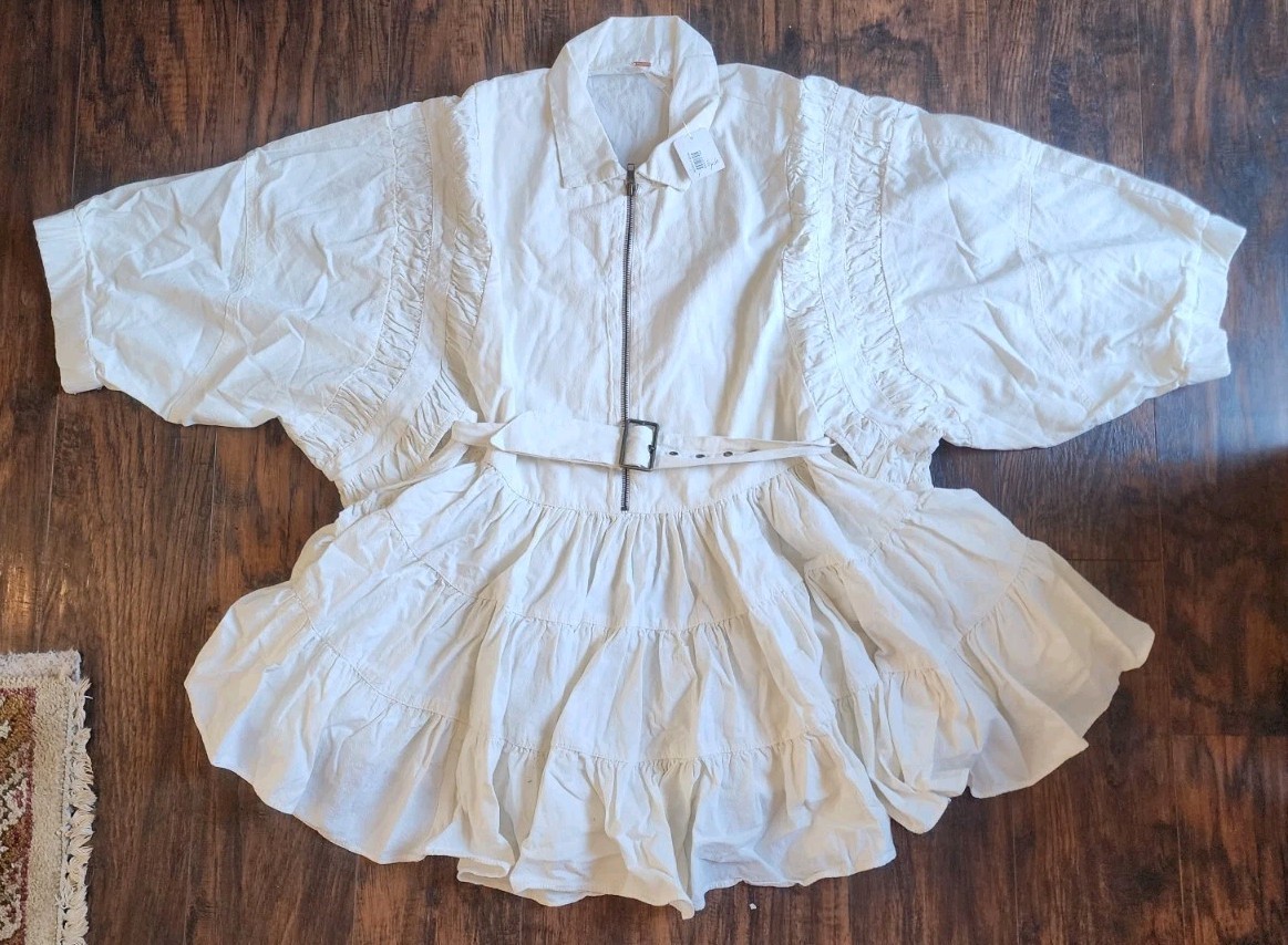 NEW! Free People Hampton Ivory White Cotton Mini Dress, Size Medium