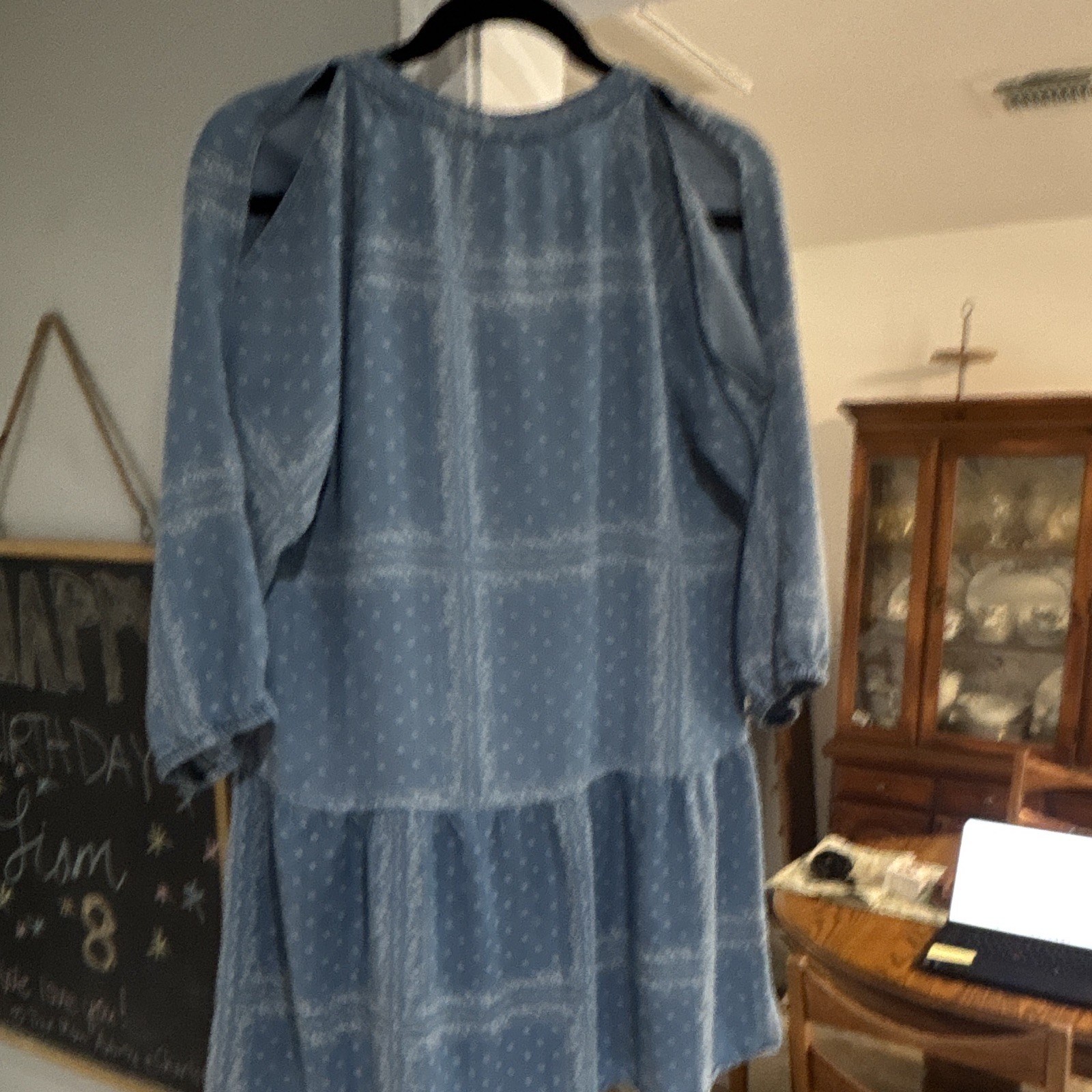 C. by Chelsie Violet Blue Paisley Shift Dress/Top 3/4 Bell Sleeve V-Neck M