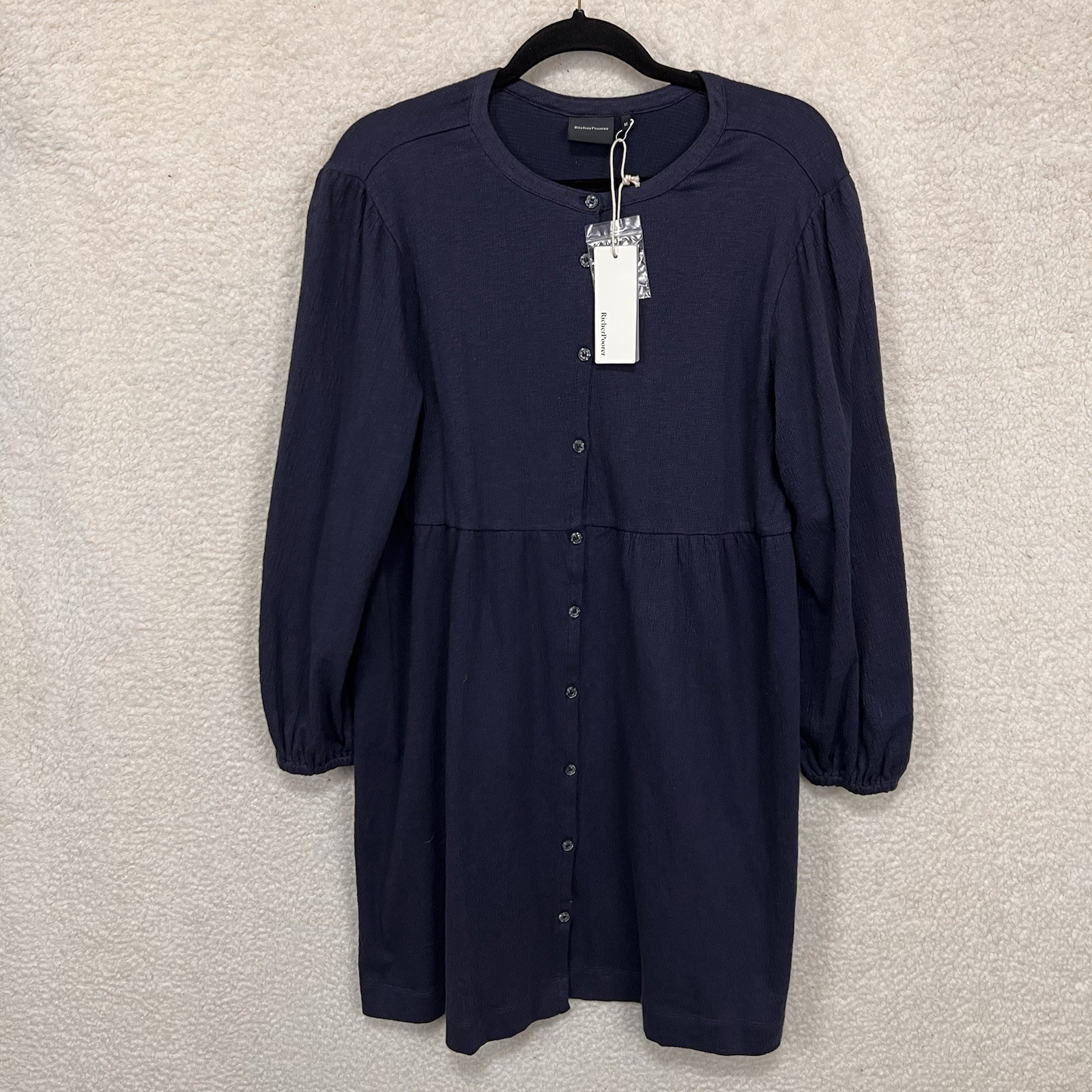 New Richer Poorer Cloud Weave Button Up Dress Womens M Blue Nights Relaxed