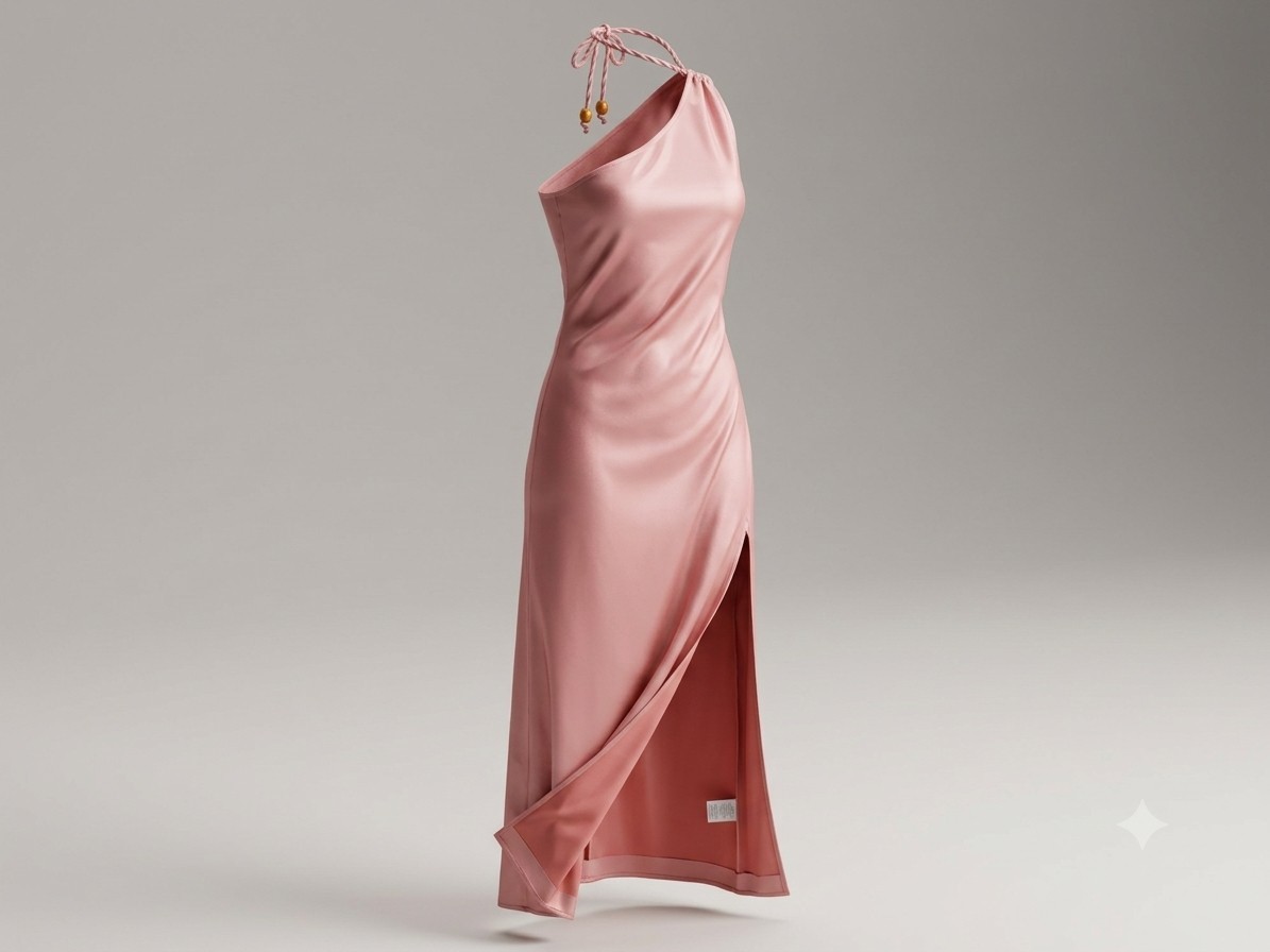 NWT Song of Style Pink Satin One-Shoulder Maxi Dress Women’s Size XS Side Slit