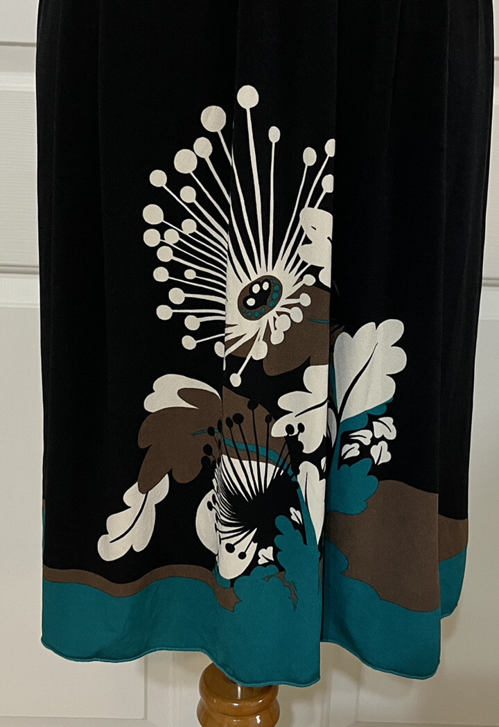 Sophie Max size S black brown teal short sleeve slinky A-line dress