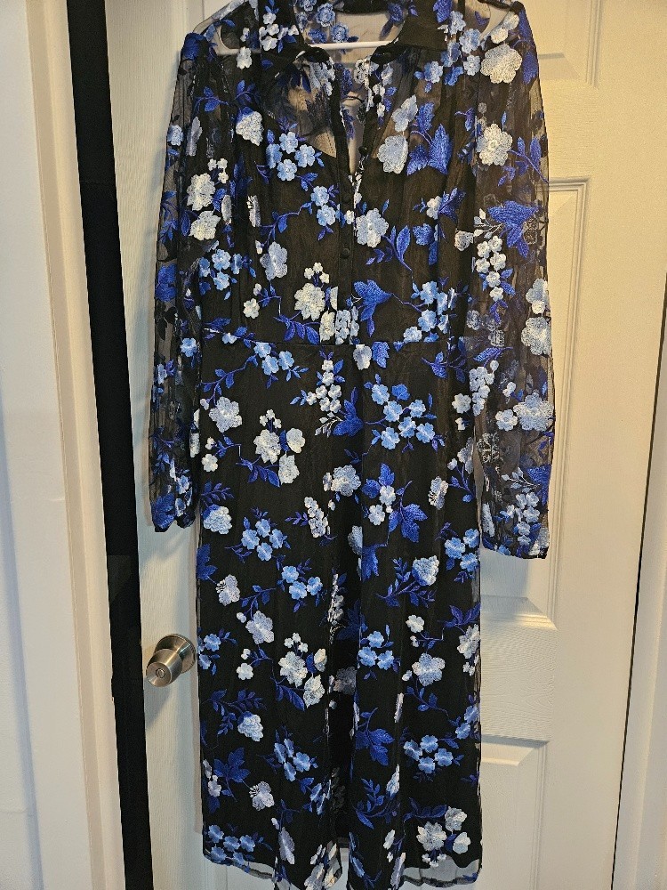 Kensie Black Dress with White and Blue Flowers NWT