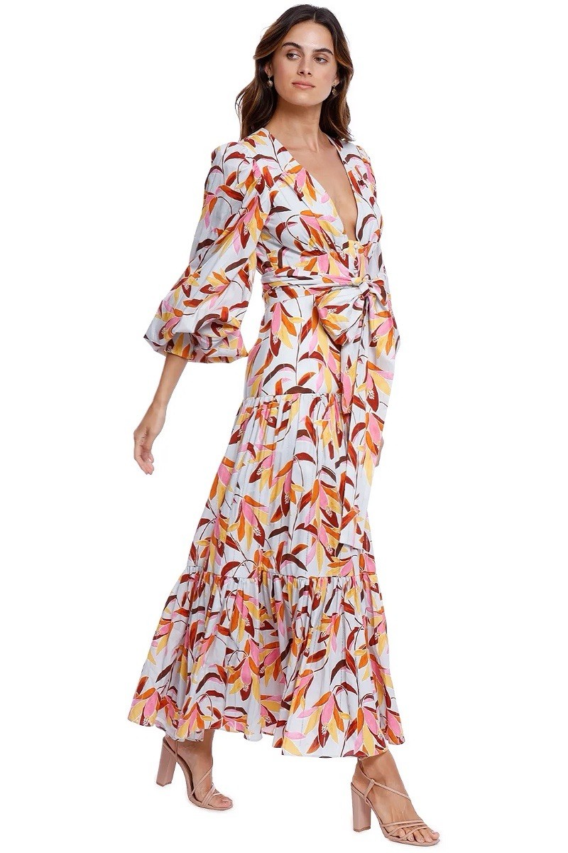 Acler Atlantic Maxi Dress Size 6 AU / 2 US Long Sleeve Belt Multicolour Floral