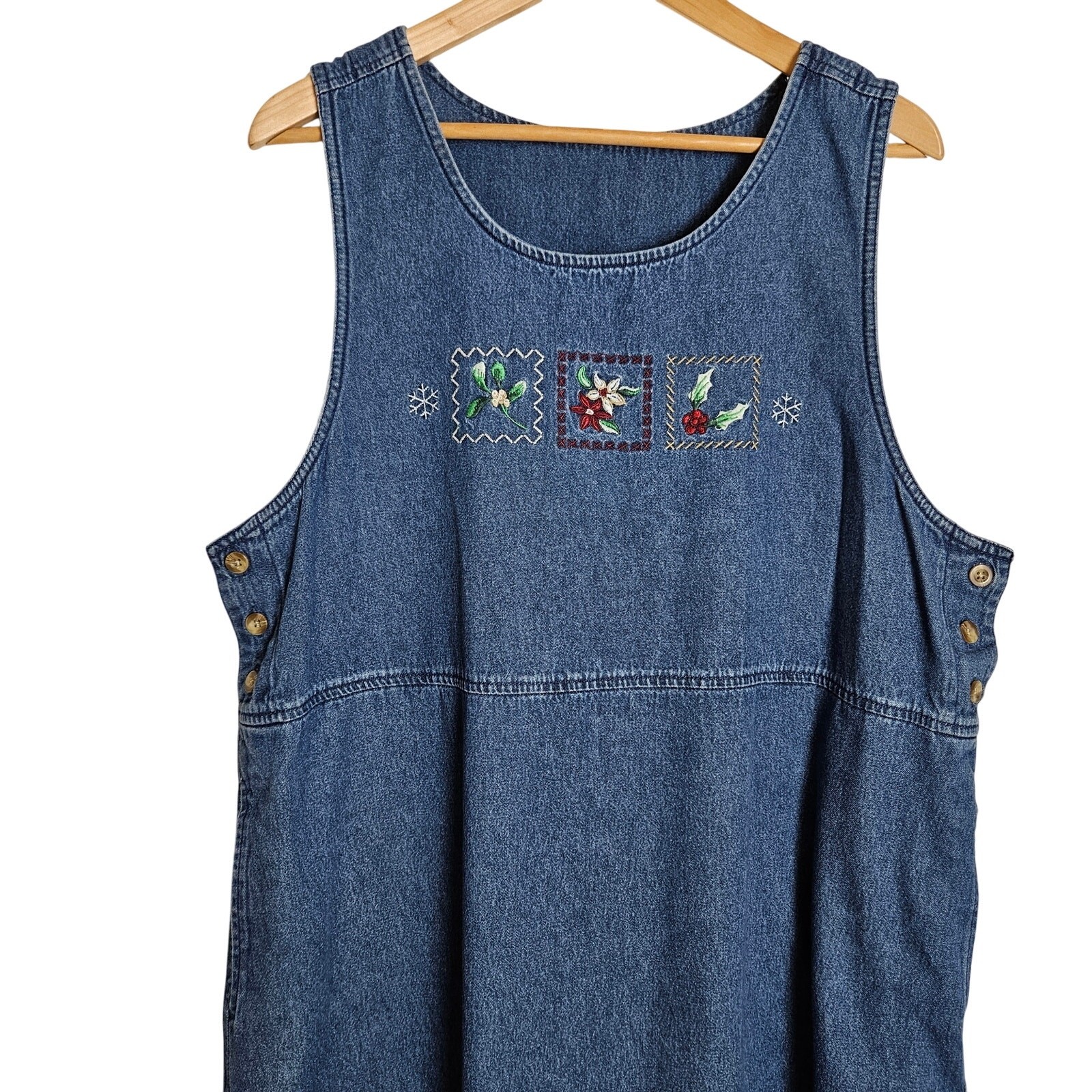 Classic Elements Womens Vintage Blue Denim Jumper Maxi Dress XL Modest Holiday