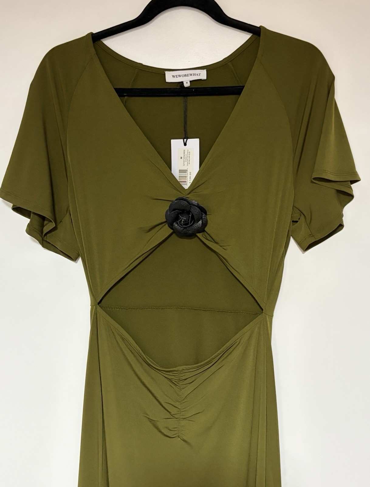 WeWoreWhat Cutout Asymmetrical Green Stretch Flower Midi Dress Womens Size M NWT