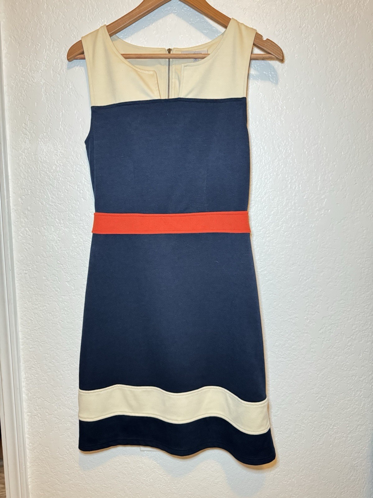 41 Hawthorn Navy Colorblock Sheath Dress Red Accent Sleeveless Size S