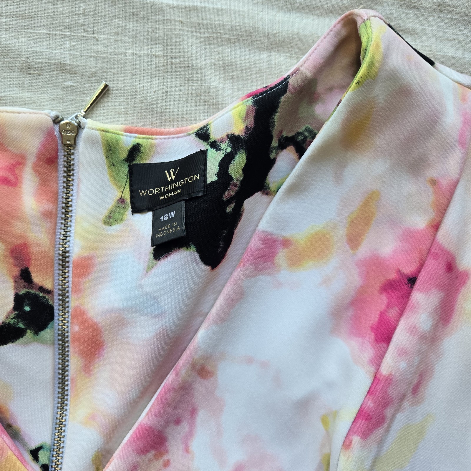 WORTHINGTON Women’s Size 18W Multicolor Stretch Zip Sleeveless A-line Dress