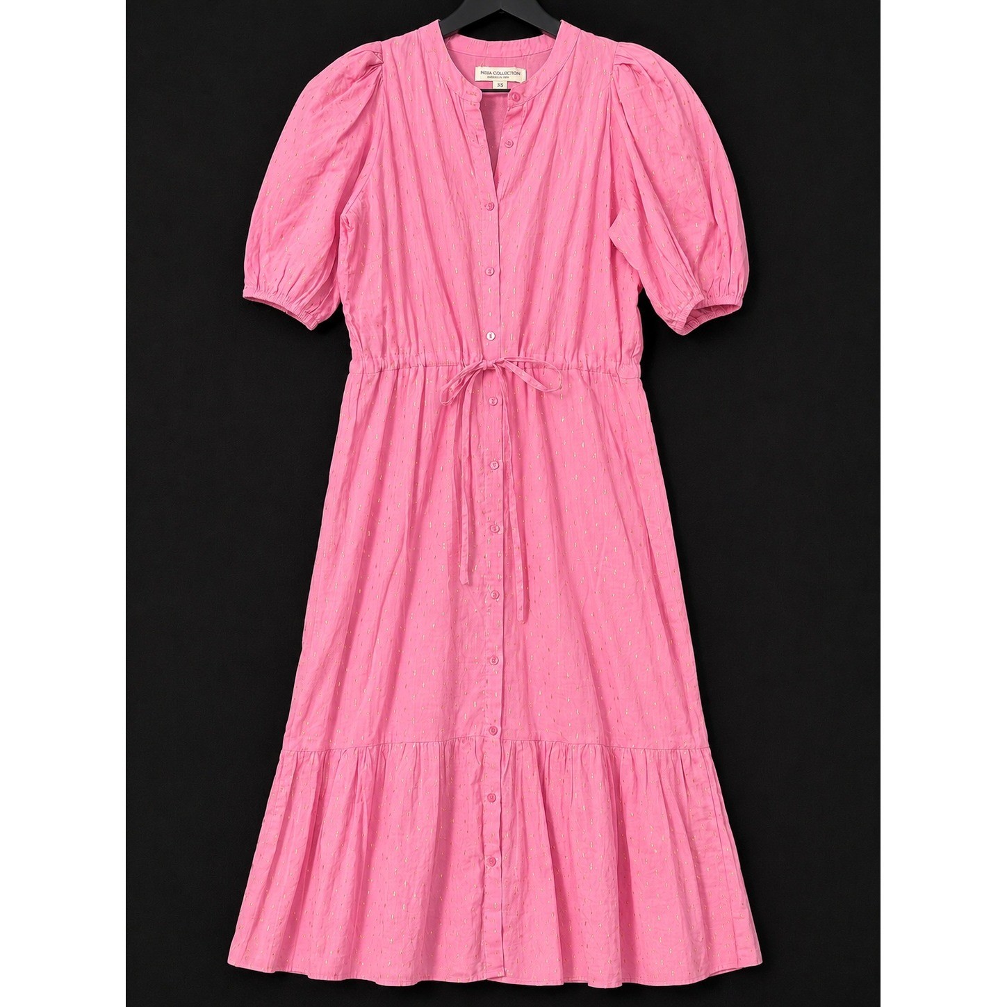 Emerson Fry India Collection Lucy Pink Gold Lurex Puff Sleeve Maxi Dress XS soft