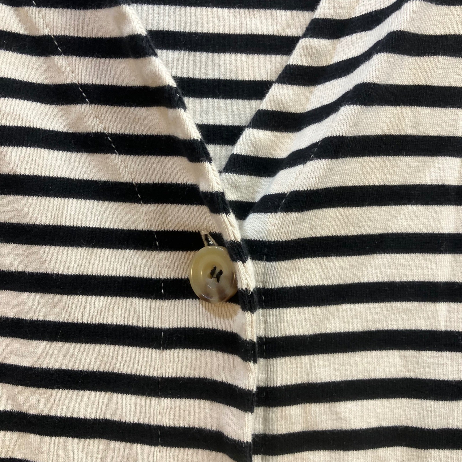 Lou & Grey Striped Organic Cotton Button Front Dress Duster Black Cream Womens L