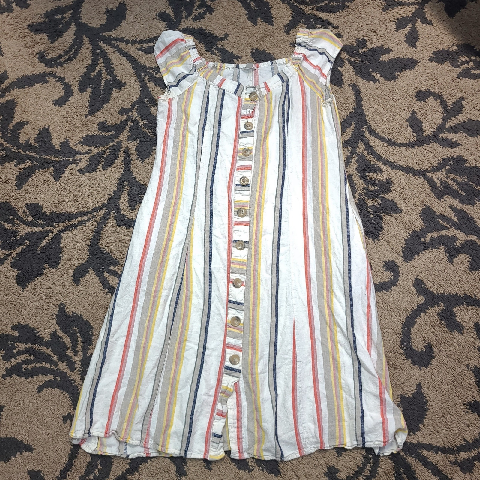 EST. 1946 Dress Stripped Woman’s Dress Button Up Size Large 55% Linen