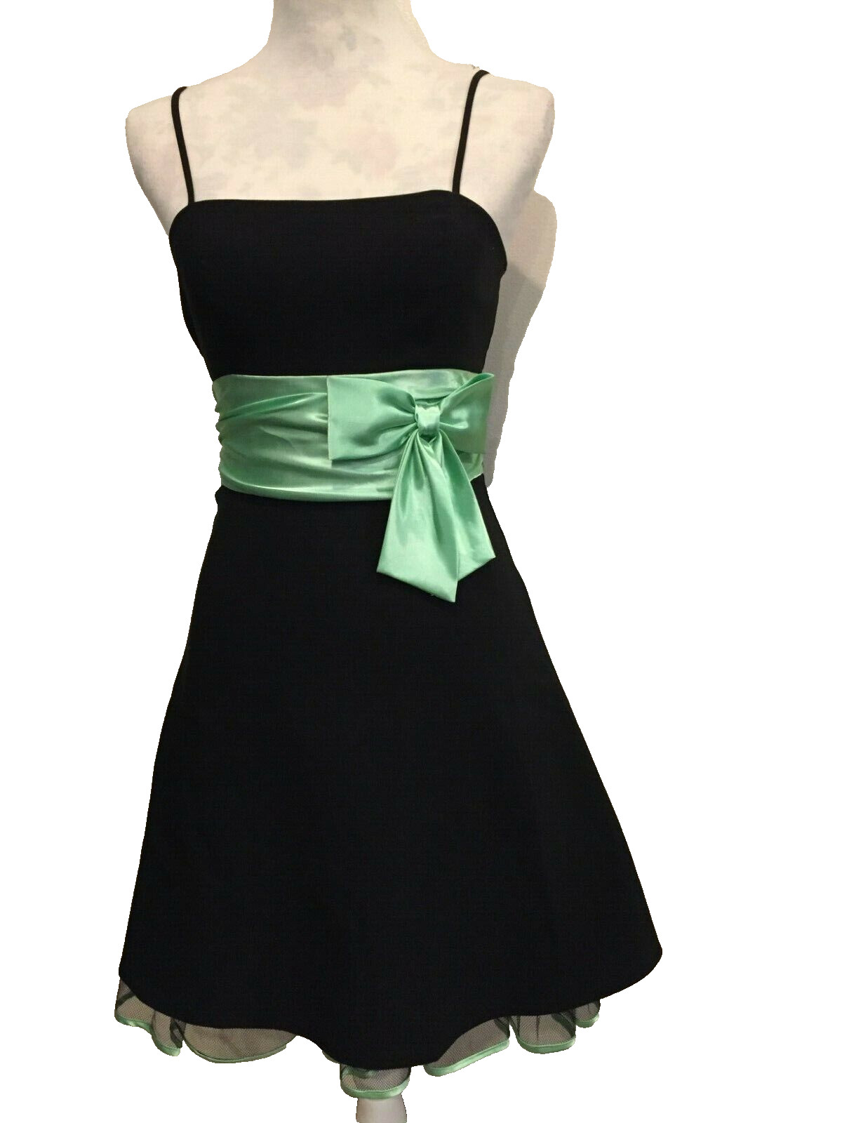 Masquerade Dress, Small, Spaghetti Straps, Mint Green Trim/Bow/front waist band
