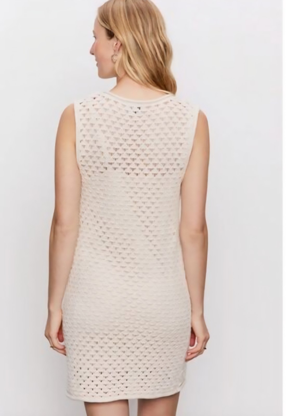 Sanctuary Beige Crochet Sleeveless Shift Dress M, Geometric Pattern, Crew Neck