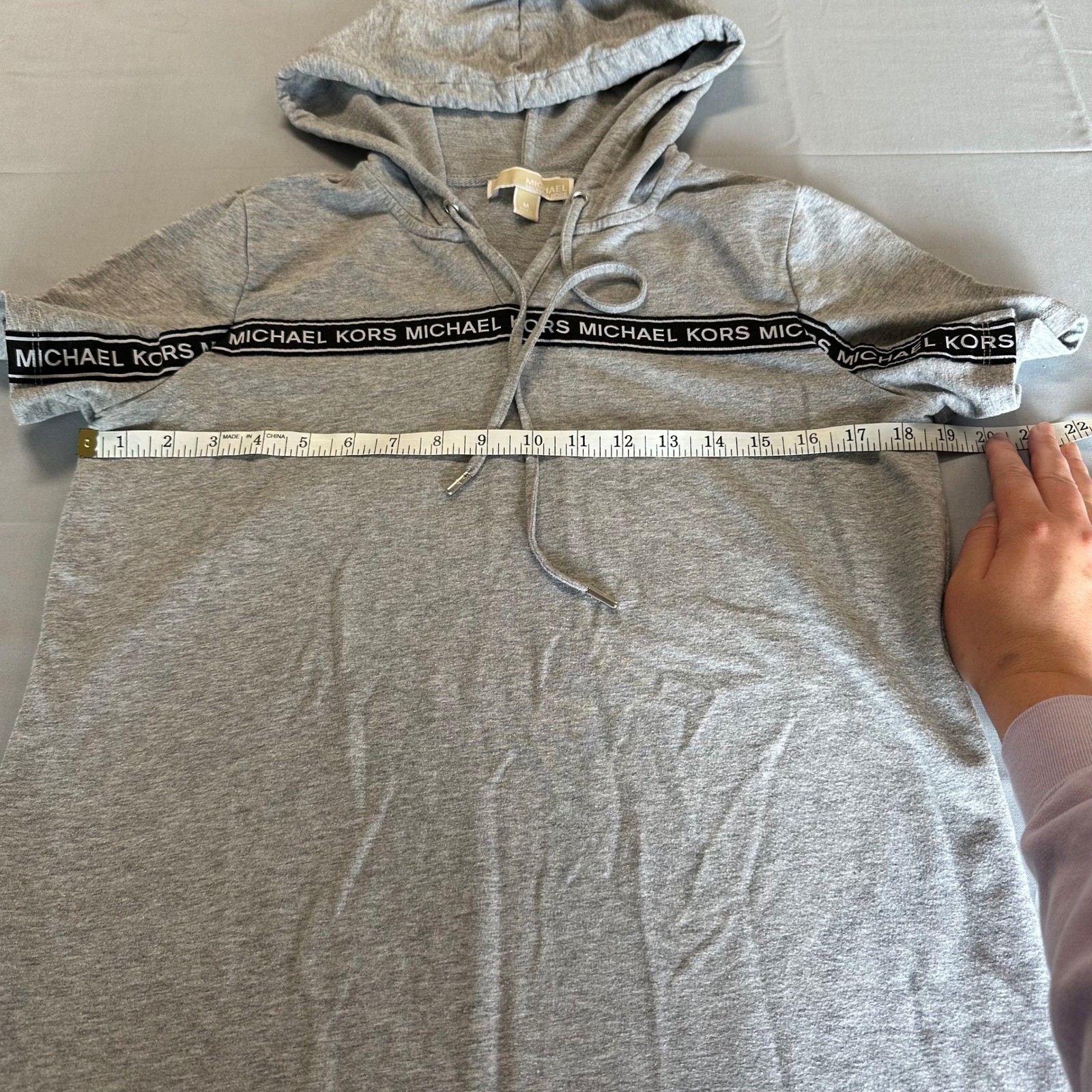 Michael Michael Kors Womens Heather Grey Logo Tape Short Sleeve Hoodie Dress M