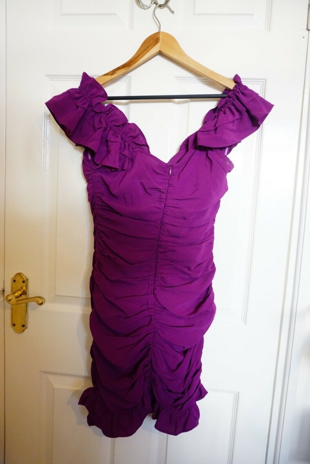 Zara Mini Draped Dress V-Neck Wide Ruffled Straps Skirt Purple S BNWT