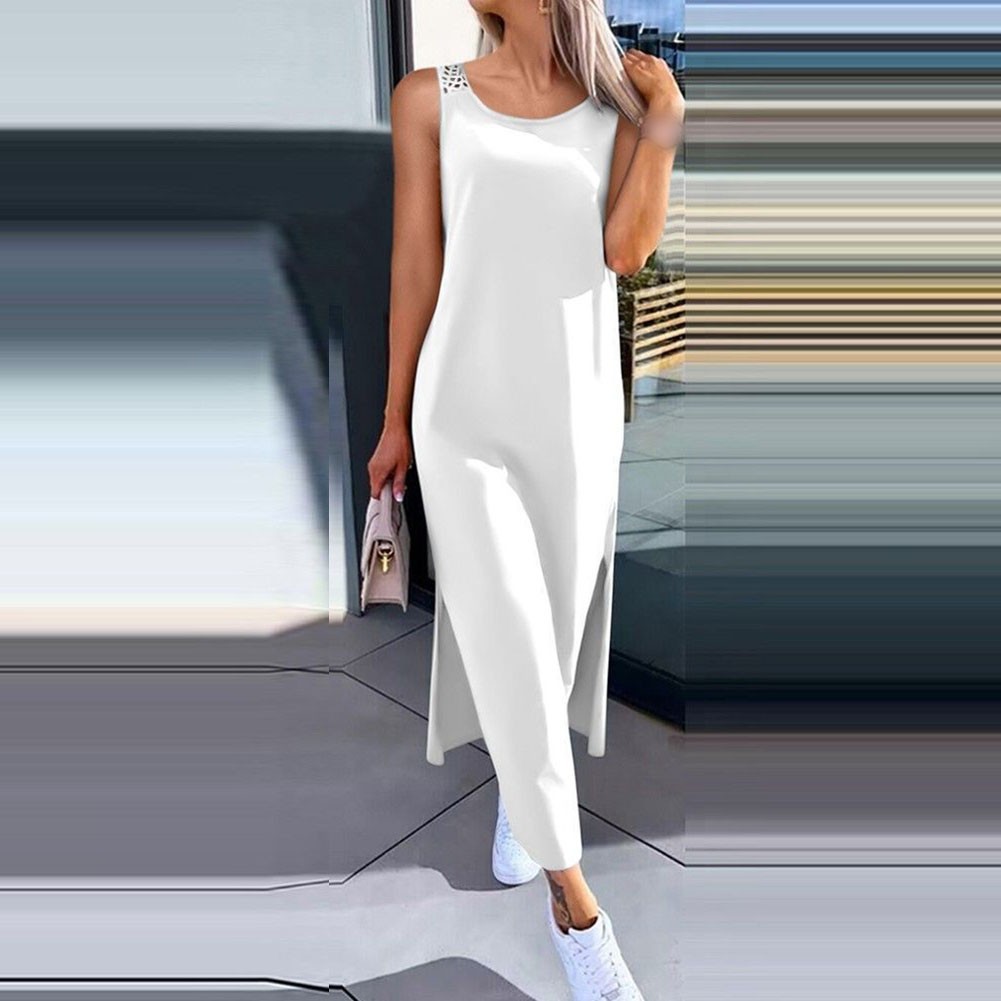 Women’s Openwork Sleeveless Slit Vest Dress Over The Knee