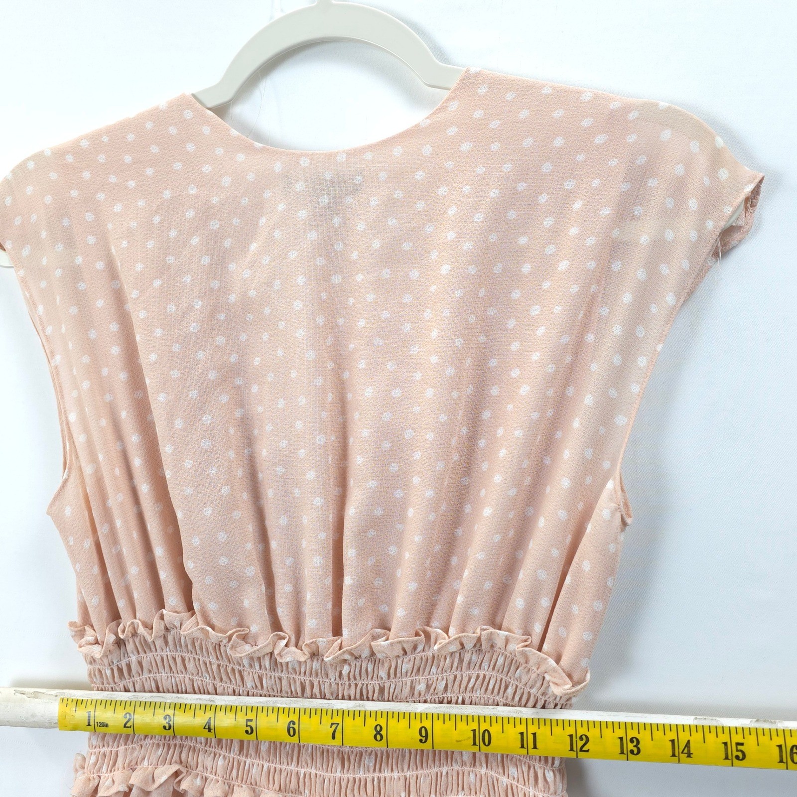 Max Edition Petite Polka Dot Dress Peach Smocked Waist Fit Flare S Feminine Chic