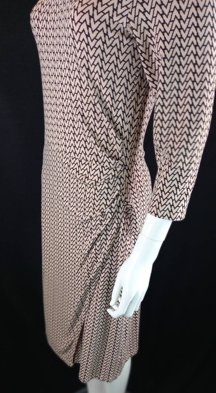 Pure Collection Black Beige Patterned Work Office Day Dress UK 14 EU 40 Viscose
