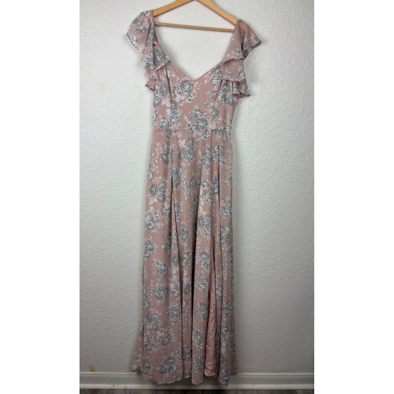 Lovers + Friends Pink Floral Cold Shoulder Maxi Dress V-Neck Ruffle Gown Slit
