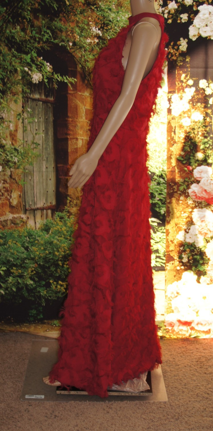 DEAT Red Eye Lash Material Halter Neck Gown size L (see measurements)