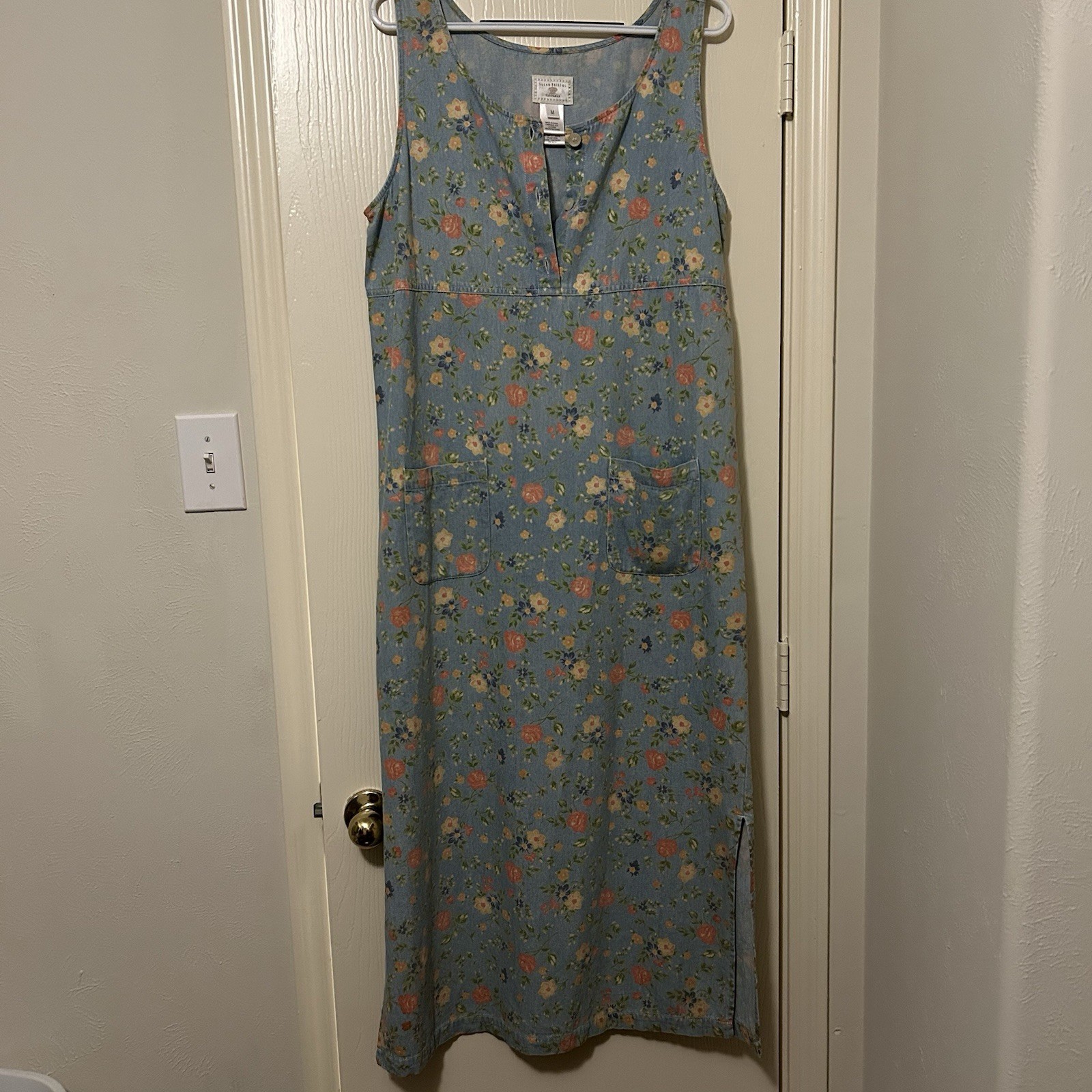 Susan Bristol Casuals Vintage Floral Denim Dress Size Medium Cottagecore