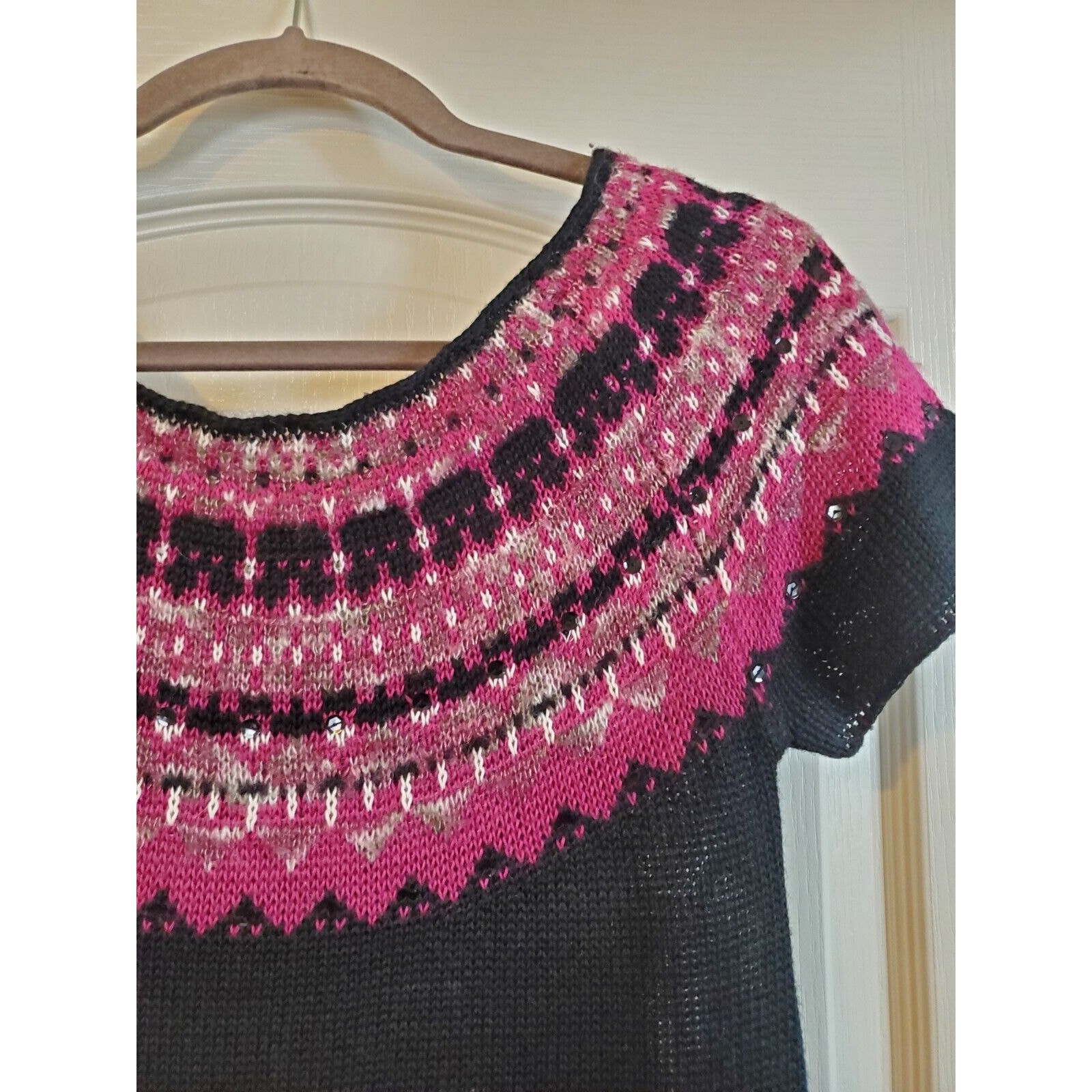 American Rag Cie Black Purple Knit Cap Sleeve Pullover Sweater Dress, Size Small