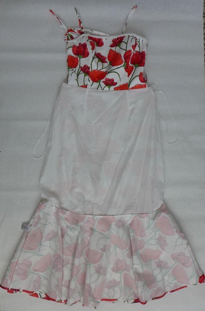 MILLY $475 Women’s 10 Open Cross Back Red Peonia Poplin tiered Midi Dress