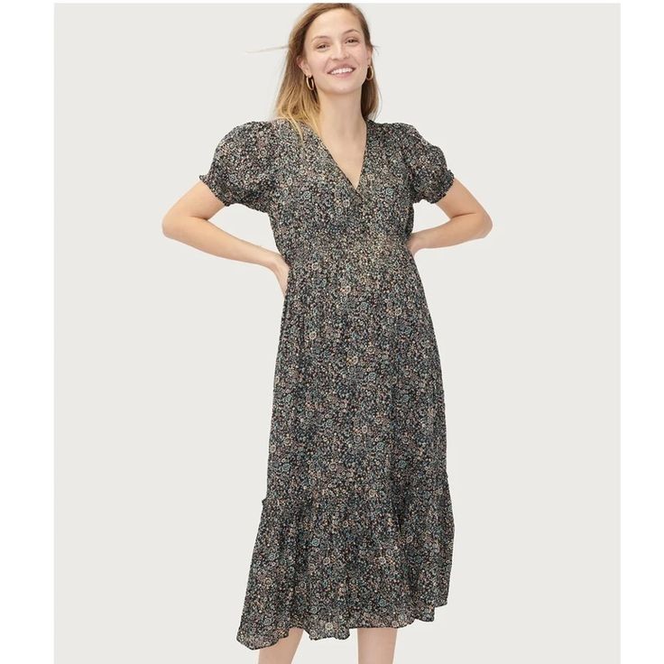 Hatch Maternity Women’s THE EMMELINE DRESS Black Garden Floral Size 2 (M/6-8)NEW