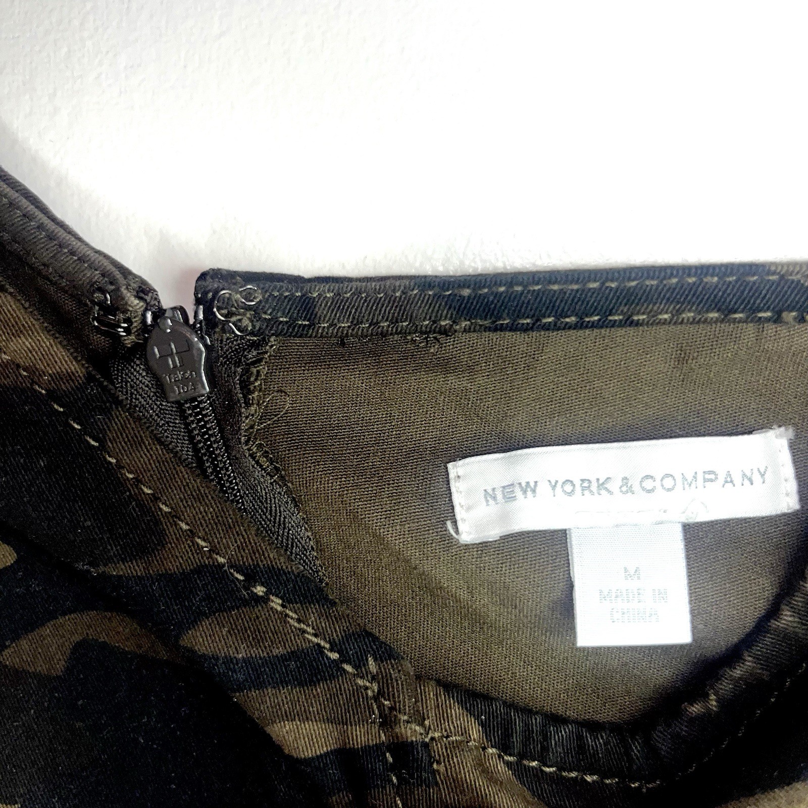 New York & Company One-Shoulder Olive Camo Bodycon Dress Sz Medium