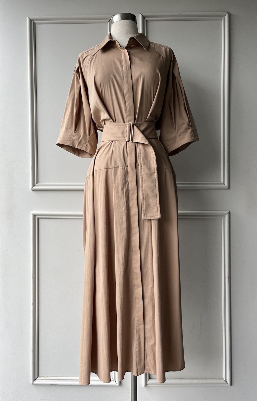 COUNTRY ROAD tuck detail midi shirt dress nougat | SIZE: 14, L | $249 new