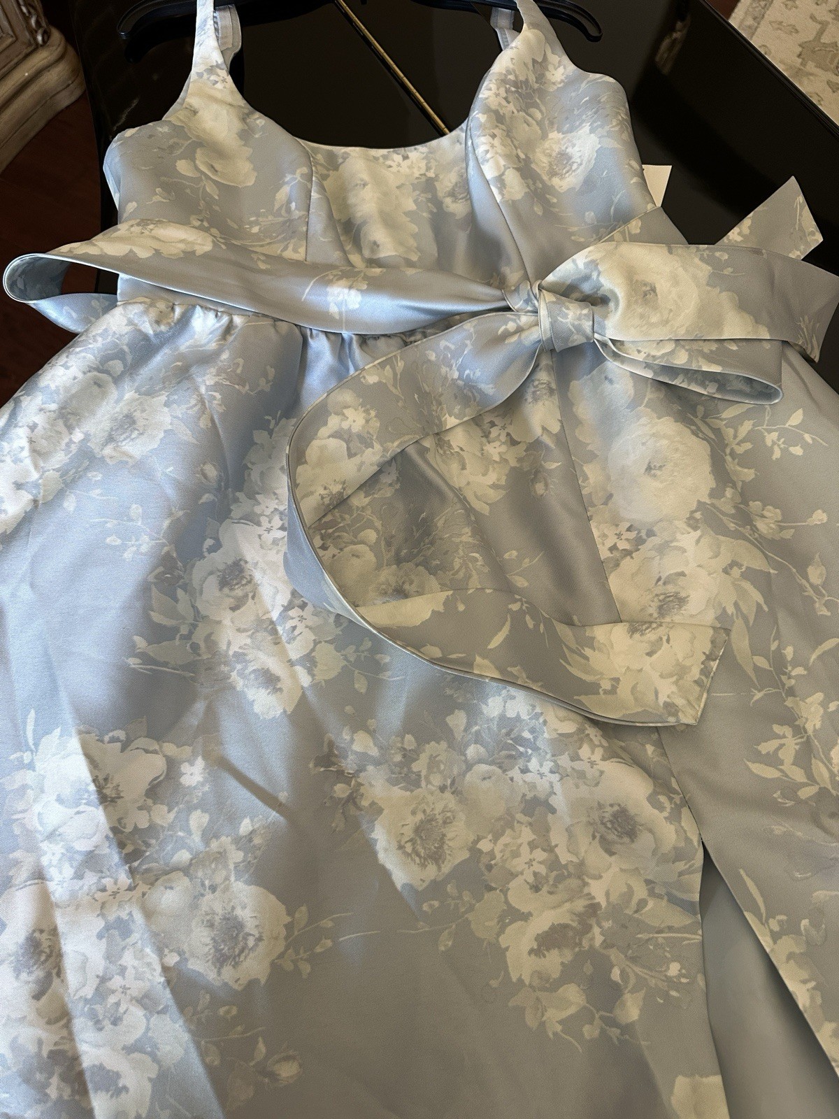 Dessy Collection Floral Satin Twill Gown,seraphina Floral,sz 16R,belted, New