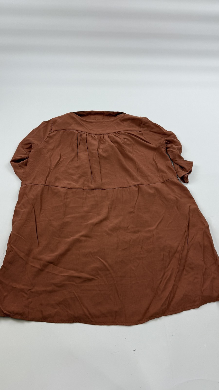 Flawless Dress Womens Large Brown Button Front Collared 3/4 Sleeve Rayon Blend