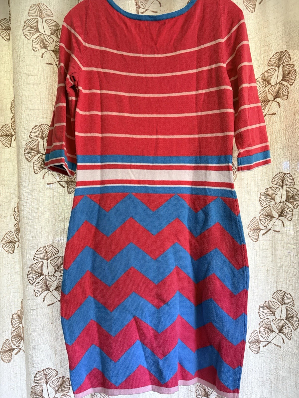 Lilly Pulitzer Sz L Geometrical Multicolor Knit Sweater Dress 3/4 Sleeves