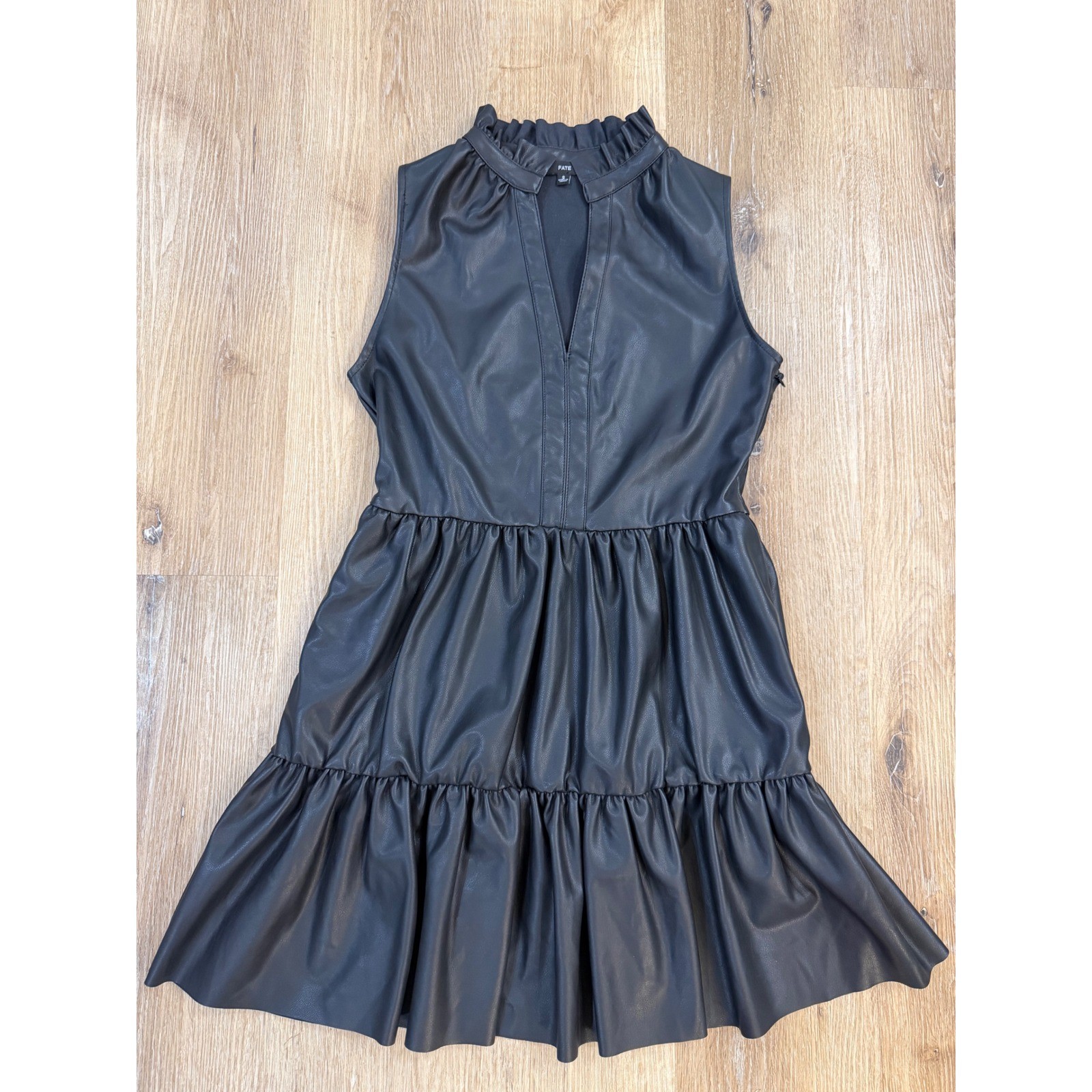 Fate Faux Leather Dress Women S Black Ruffle Neck Tiered Babydoll Mini Edgy Goth