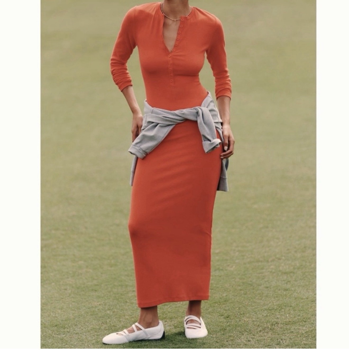 Anthropologie Daily Practice nwt Long Sleeve Henley Maxi Dress bright red small