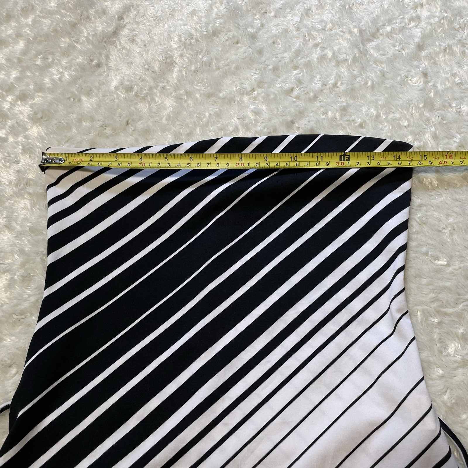 vintage y2k op-art black white diagonal stripe glam strapless dress S/M party