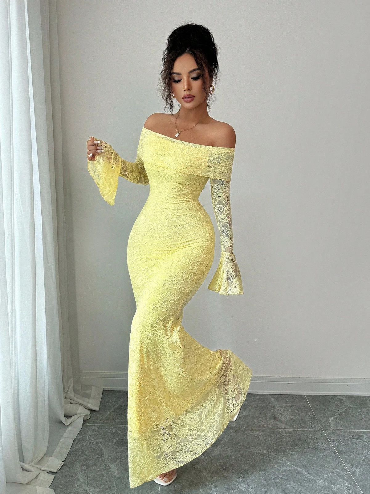 Elegant Off Shoulder Maxi Dress for Women in Yellow