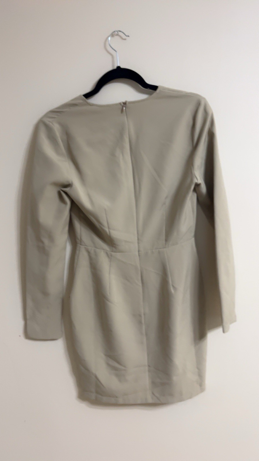 Missguided Mint green Solid V-Neck Long Sleeve Dress Zip Closure Button Accent 8