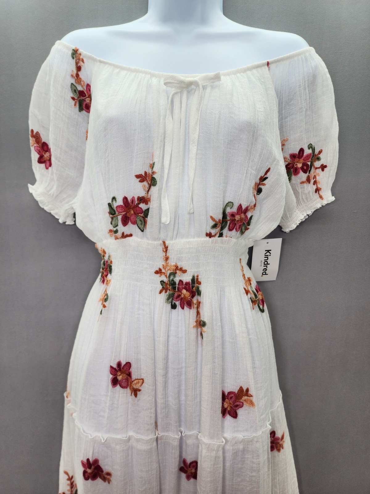 Anthropologie Kindred PXL White Dress Embroidered Tiered Boho Maxi Cottagecore