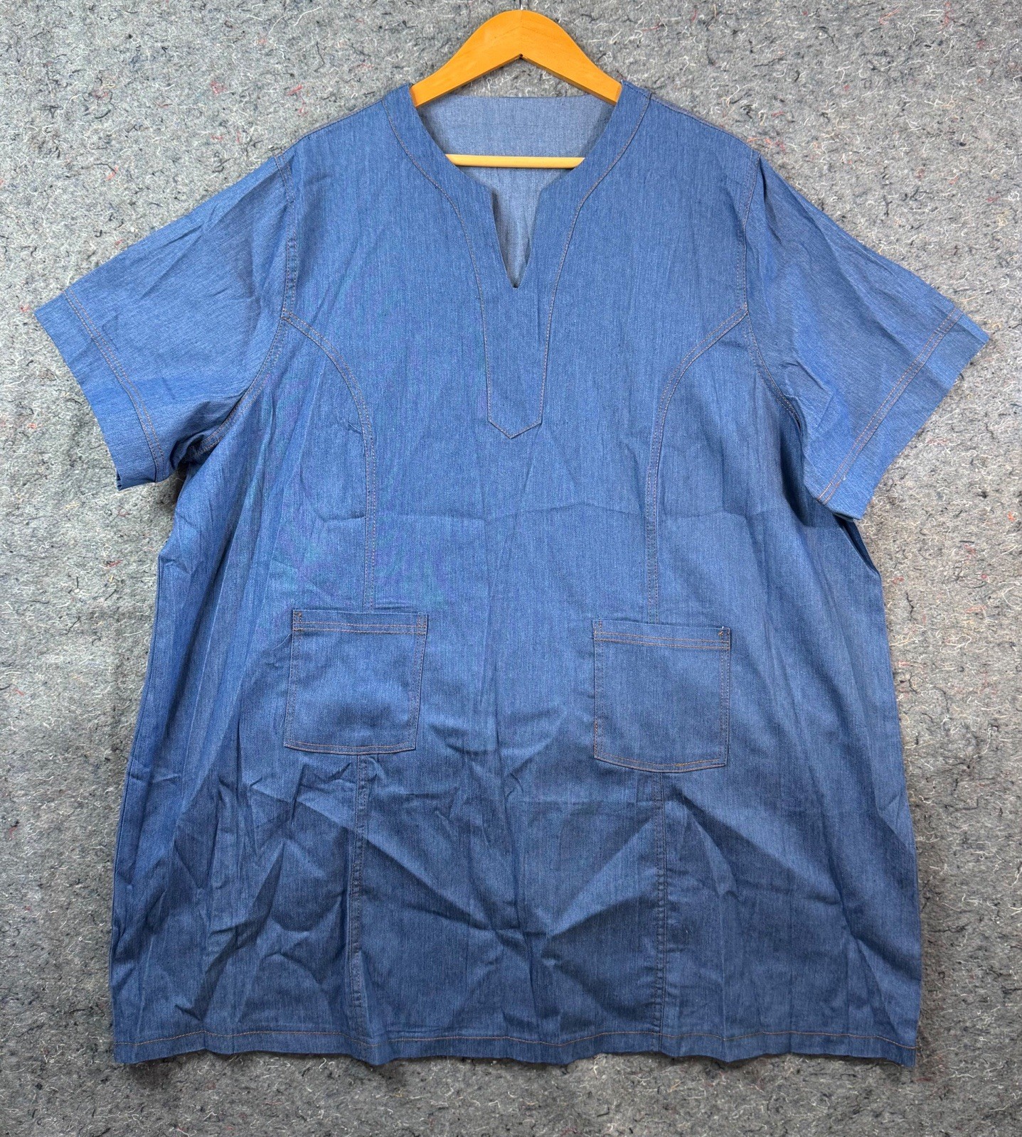 NEW Chambray Denim Dress 5XL 2X 3X V-Notch Short Sleeve Shift Pockets Casual