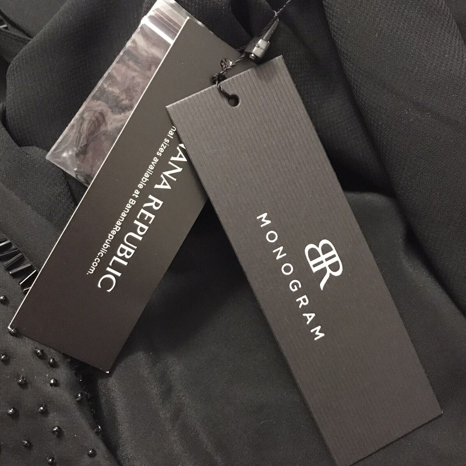Banana Republic Monogram Collection Size 2 Black Dress Beaded Draped Neck NWT