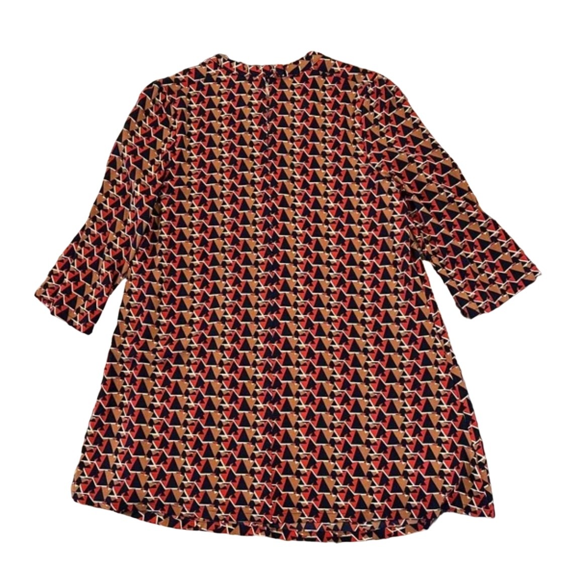 NWT Nordstrom’s Miss Me Tan, Navy, Orange/Red Geometric Print Shift Dress – S