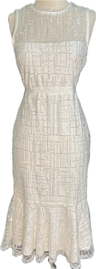 NWT LULUS Jeanette Sequin Midi Sheath Dress Formal Cocktail White Women’s Sz M