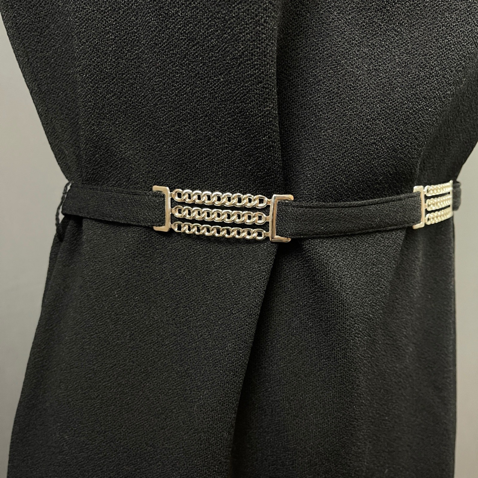 Vintage 1960s Bleeker Street Black Mock Neck Belted Shift Dress Dacron 12