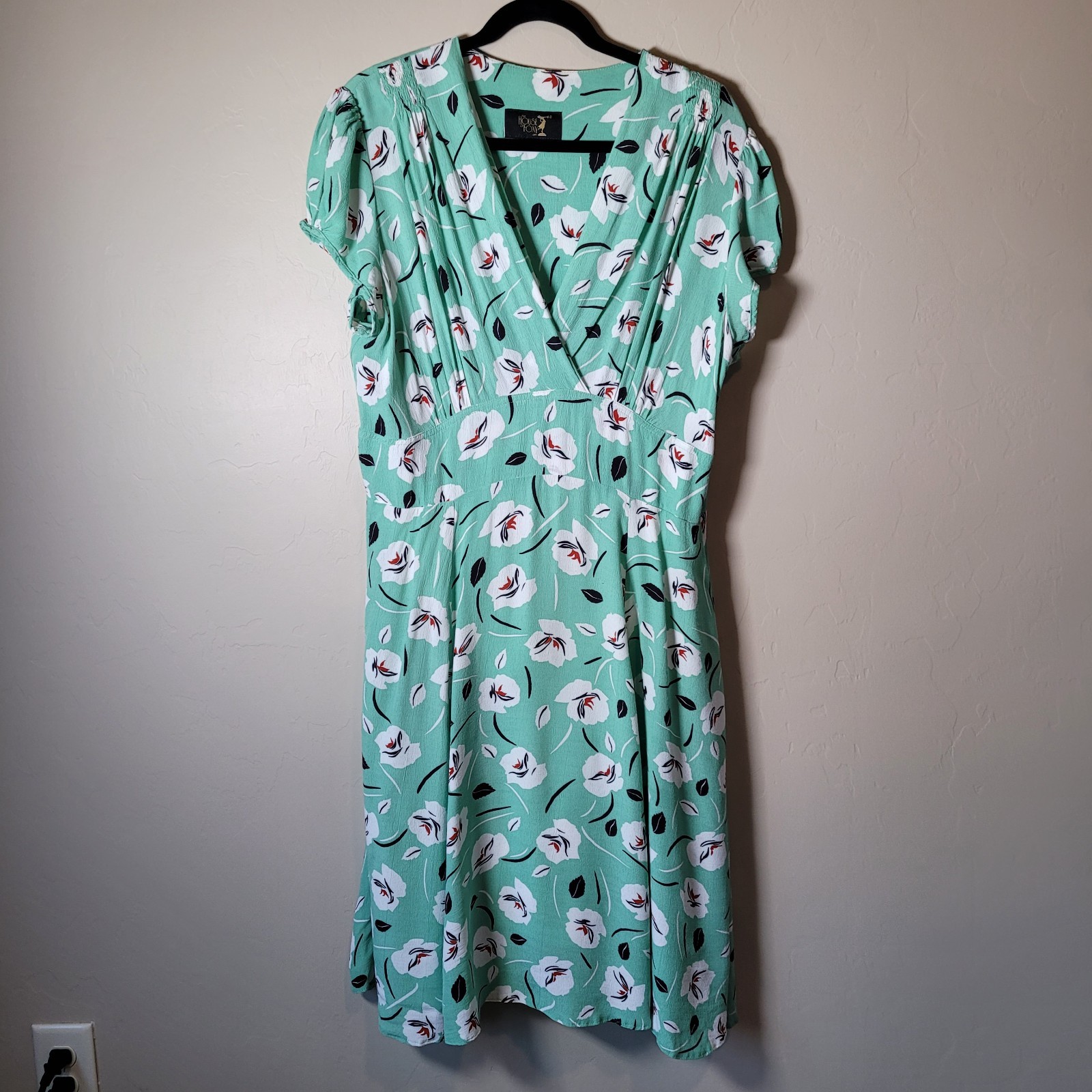 The House Of Foxy Size UK 18 US XL Ava Tea Dress 1930s Style Floral Midi Dress