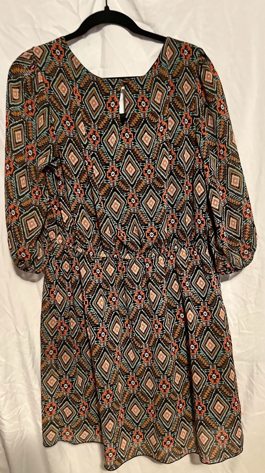 Enfocus Women Geometric Aztec Print Blouson Dress Size 16W