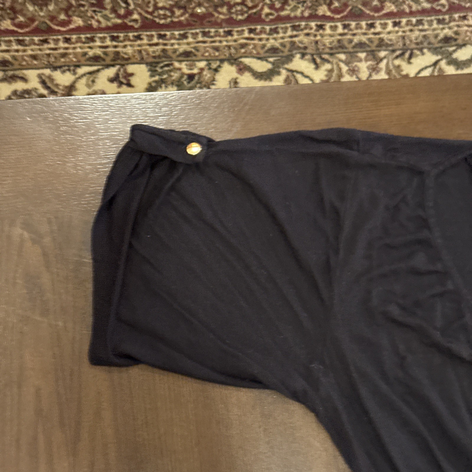 Presley Skye Belted Long Dress Black Simple V Neck Short Sleeve Medium USA
