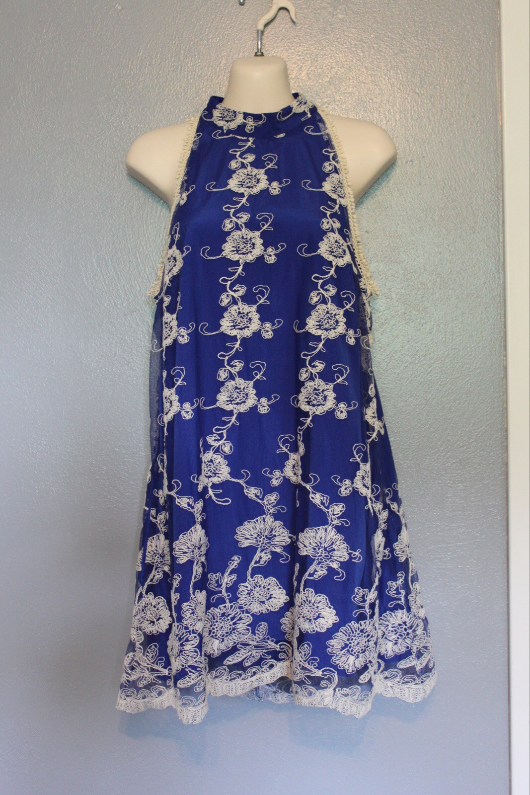 Lovers + Friends Blue Embroidered Trapeze Mini Swing Dress Small