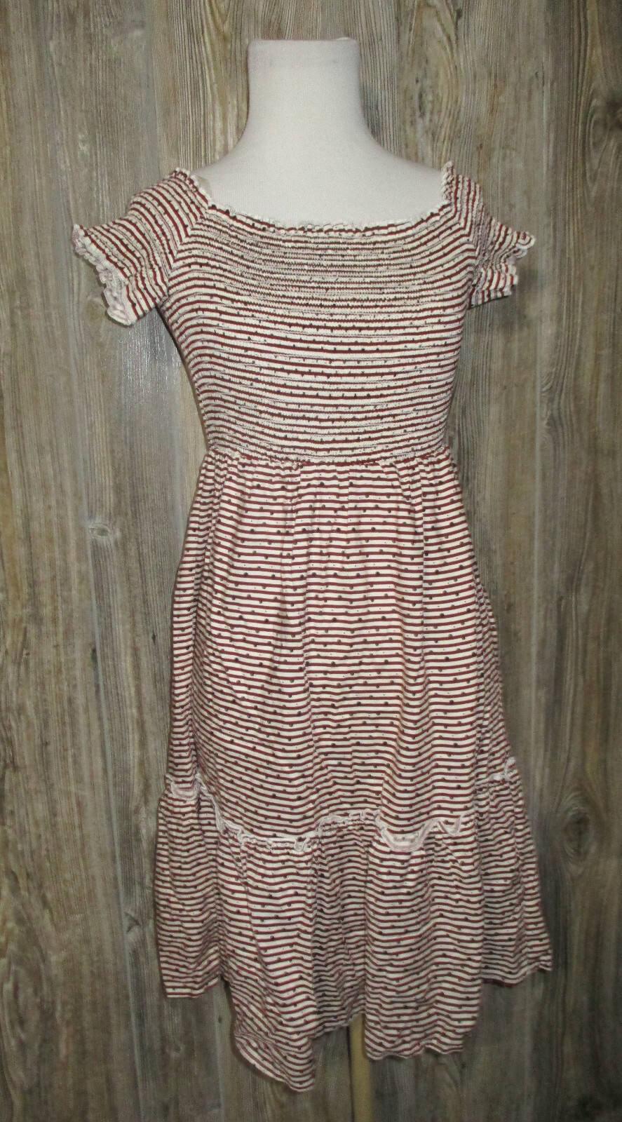Mystic Red Print Striped Off The Shoulder Dress Sz Small Patriotic Festival 4th